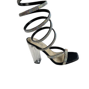 Bamboo Rhinestone Spiral Wrap Heels Clear Block Heel Ankle Coil Size 8
